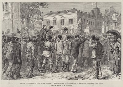 Príncipe Fernando de Coburgo en Bulgaria, manifestación anti-rusa frente al palacio en Sofía de Johann Nepomuk Schonberg